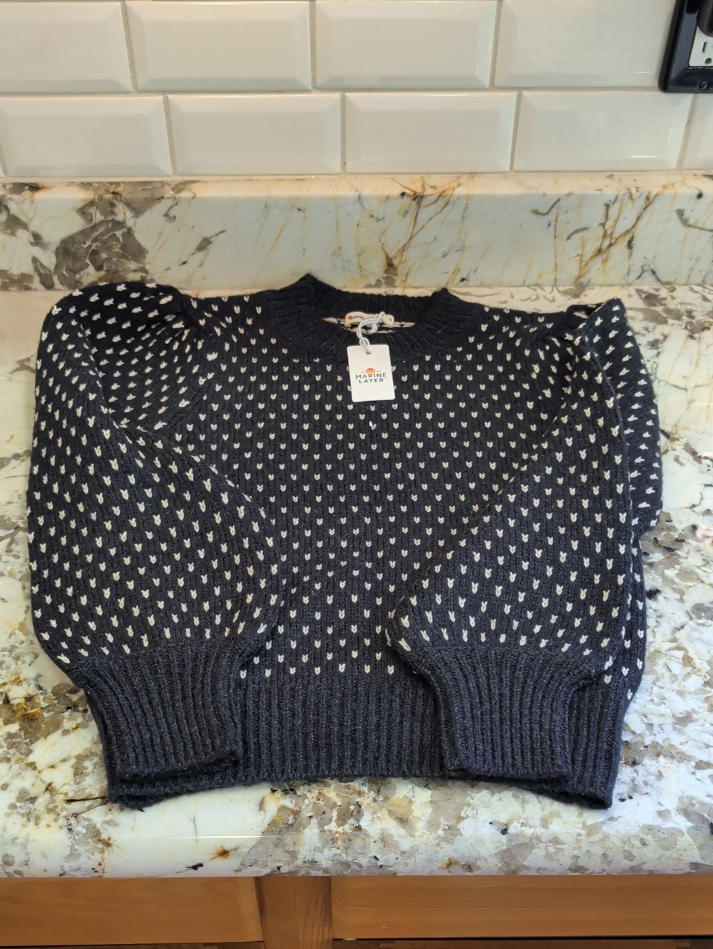 Beautiful MARINE LAYER Alma Puff Sleeve Sweater With Black With White Accents